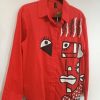 Image 1 of red painted shirt...small
