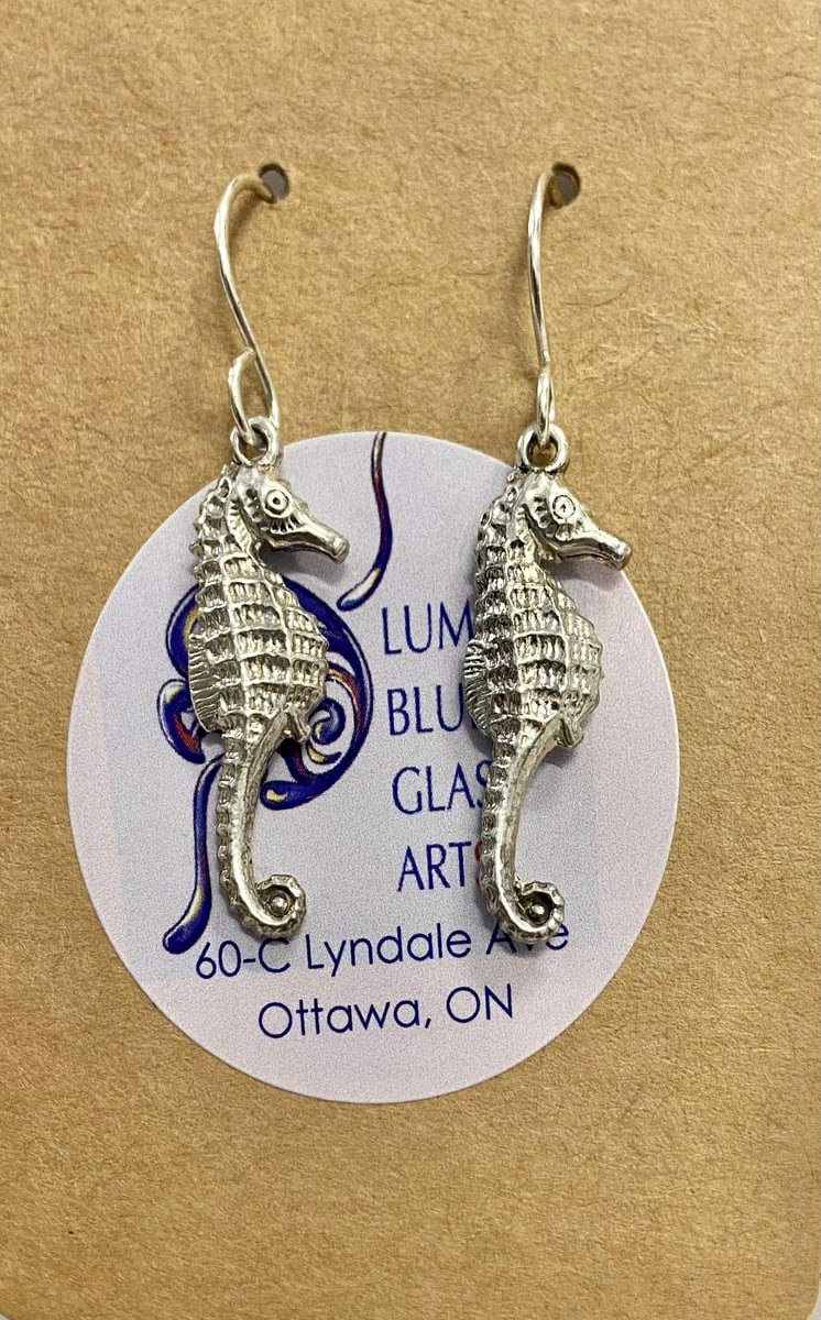 Sterling Silver Sea Horse Earrings | Luma Blue Glass