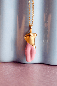 Image 2 of Demi Form Woman Figure 18k Gold Plated Necklace Dipped in Pink Enamel 