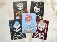 Image 1 of Set D - Set of 5 Postcards Prints of Skeleton Embroidery