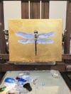 Gilded Blue-Eyed Darner Dragonfly Original Oil Painting