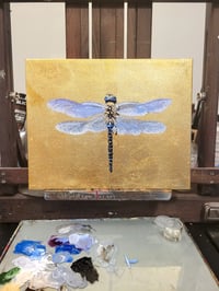 Image 3 of Gilded Blue-Eyed Darner Dragonfly Original Oil Painting