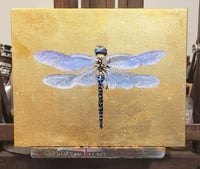 Image 1 of Gilded Blue-Eyed Darner Dragonfly Original Oil Painting