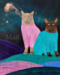 Cats in Space 8 x 10 Inch Strange Mixed Media Collage Art Print