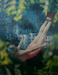 Dive 8.5 x 11 Inch Colorful Woman Diving Paper Collage Art Print