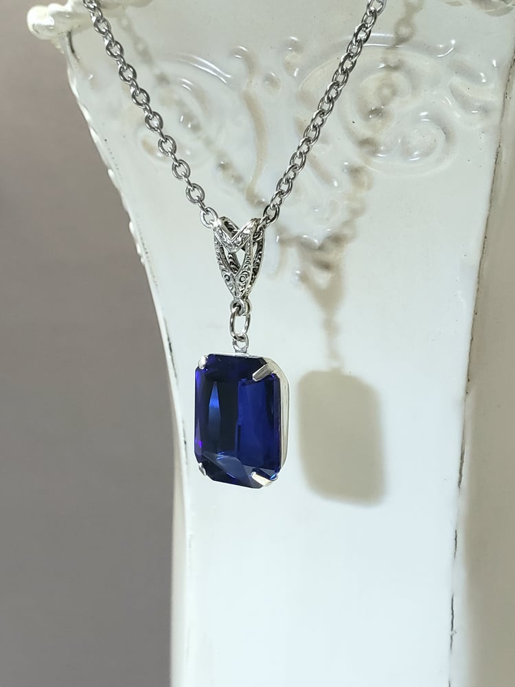 Image of Sapphire Blue Art Deco Choker Necklace - 1920s Vintage Style Bridal Jewelry