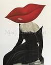 Hot Lips 8.5 x 11 Inch Surreal Mid Century Black and Red Feminine Paper Collage Art Print