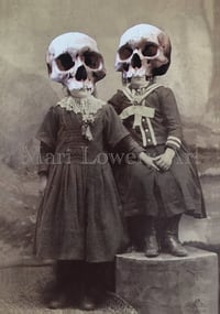 Skull Girls 8.5 x 11 Inch Creepy Halloween Decor Altered Antique Family Portrait Print