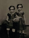 Doll Girls 8.5 x 11 Inch Creepy Twins Halloween Decor Altered Antique Portrait Art Print