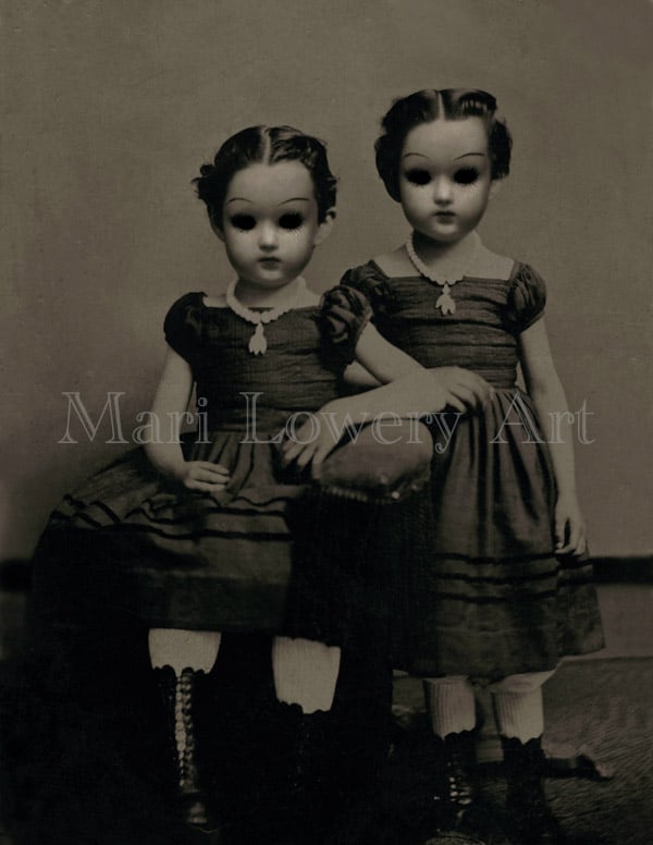 Doll Girls 8 x 10 Inch Creepy Twins Halloween Decor Altered Antique ...