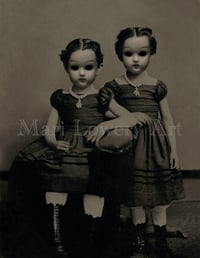 Doll Girls 8 x 10 Inch Creepy Twins Halloween Decor Altered Antique Portrait Art Print