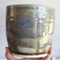 Image 2 of Large Rustic Utensil Holder in Blue Gray Glaze, Handmade Stoneware Ceramic Crock, Made in USA