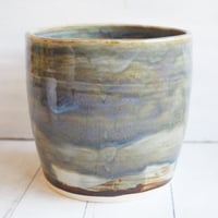 Image 4 of Large Rustic Utensil Holder in Blue Gray Glaze, Handmade Stoneware Ceramic Crock, Made in USA