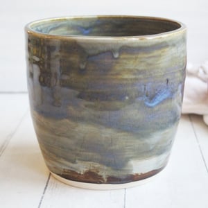 Image of Large Rustic Utensil Holder in Blue Gray Glaze, Handmade Stoneware Ceramic Crock, Made in USA