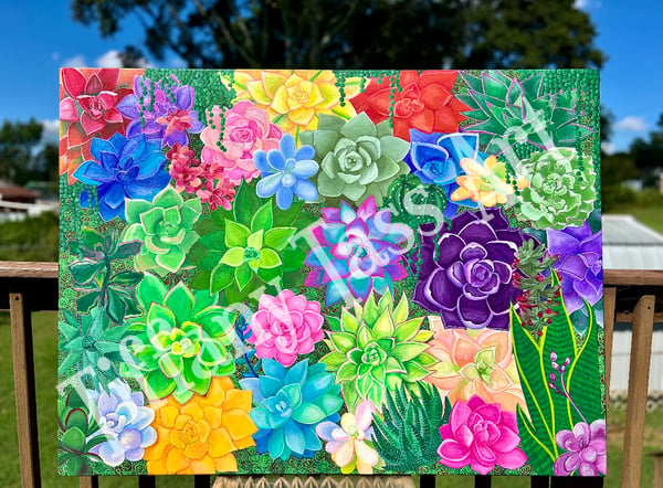 Image of Large Succulent Mural on Canvas