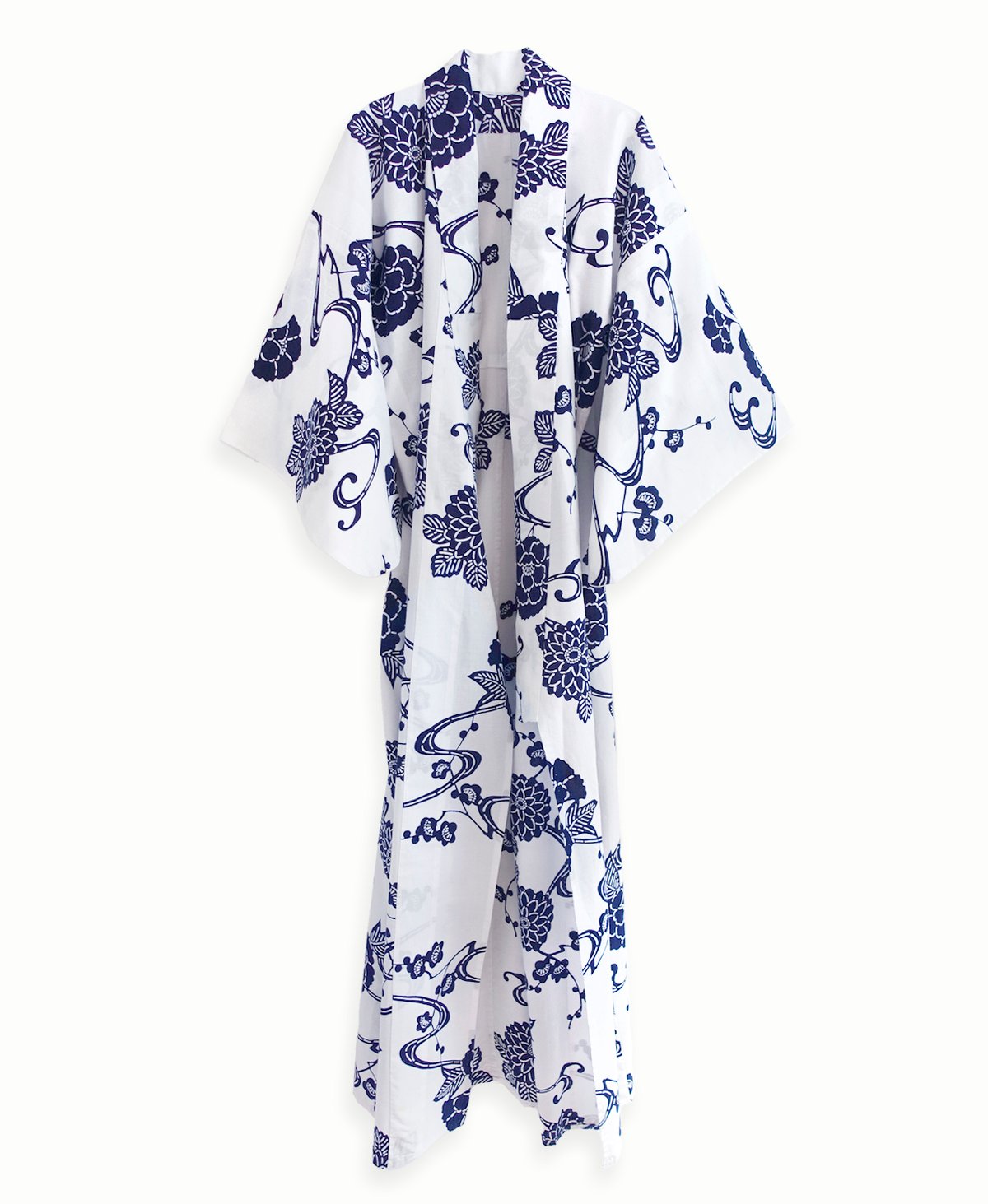 Image of Kimono af bomuld med store blå peoner
