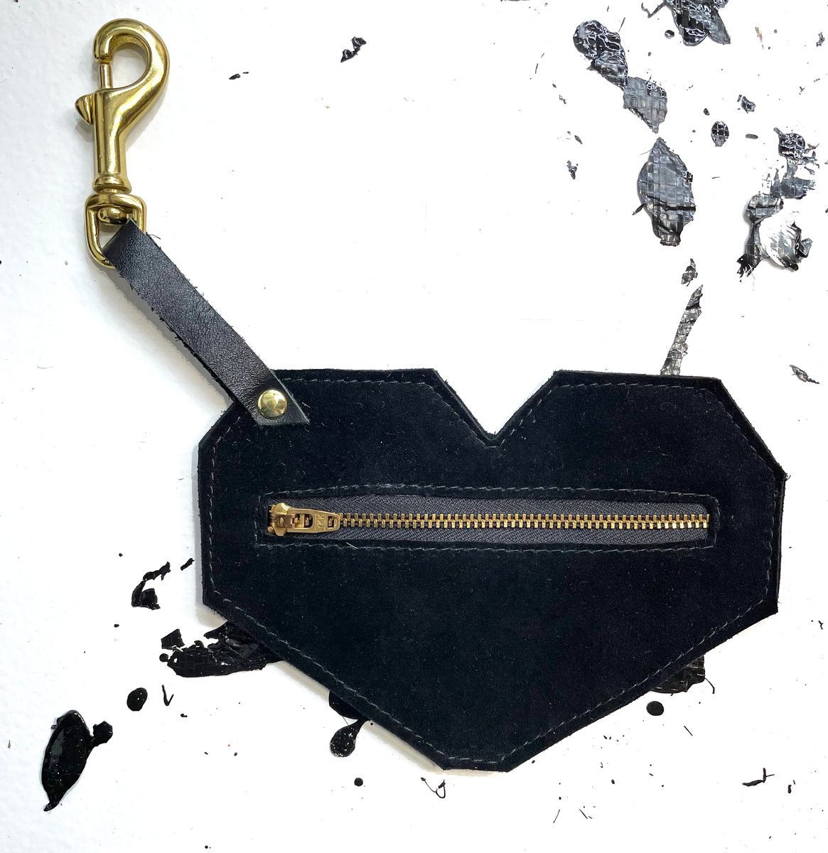 Heart Shaped Leather Coin Pouch in Black