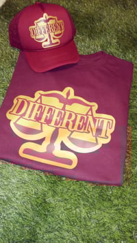 Image 1 of Burgundy & Gold "DIFFERENT" Tshirt + Hat Set