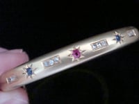 Image 2 of Edwardian 15ct matt yellow gold rose cut diamond sapphire ruby star bangle 9.6g