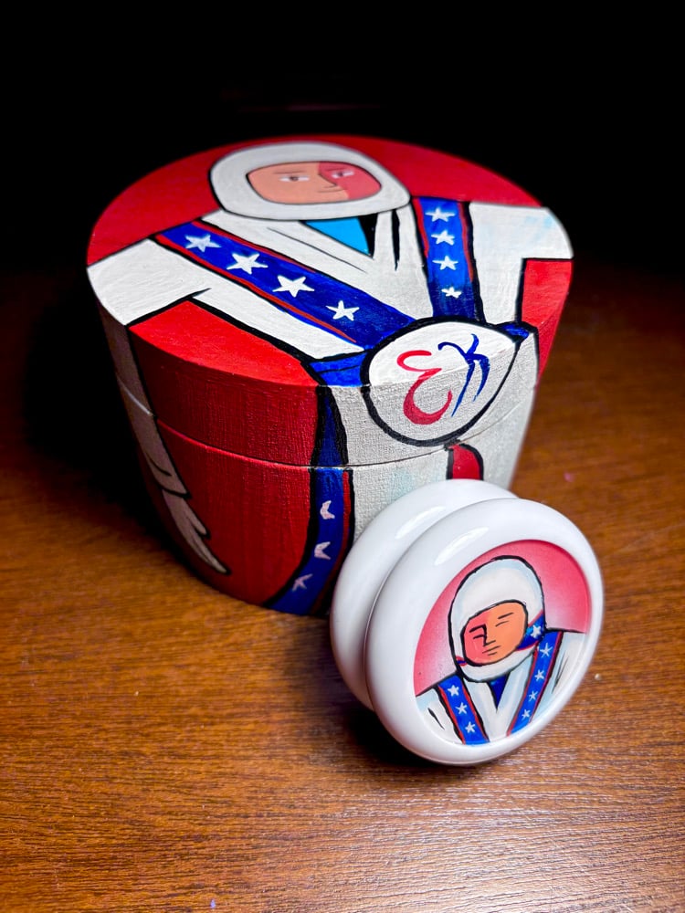 Image of Evel Kinevel Yo-Yo and Wood Round Box