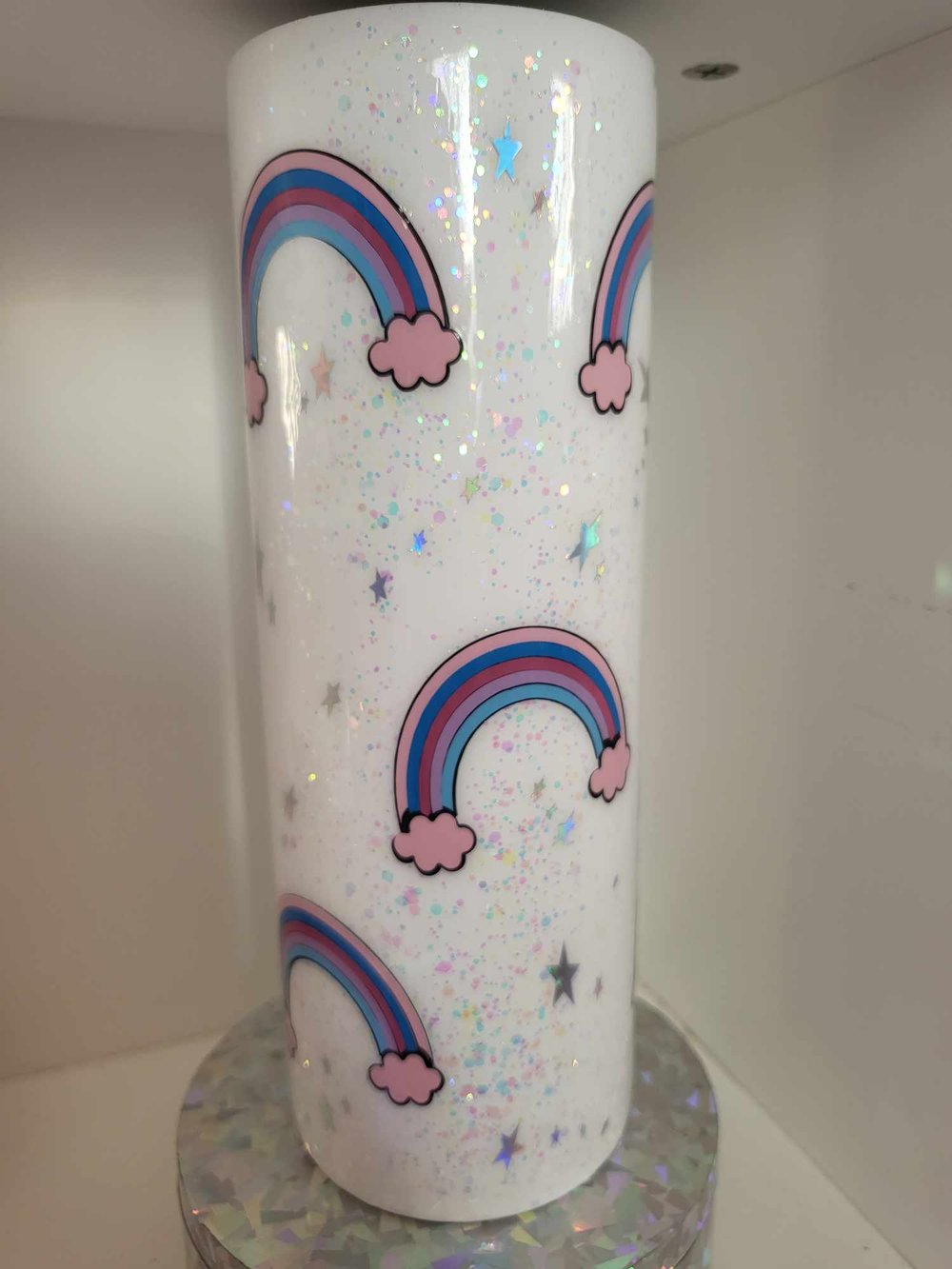 Image of 20oz glitter stars and rainbow hyperion tumbler