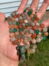 Colorful Flower Agate Mala with Carved Turtle Pendant, Flower Agate Turtle Totem Necklace