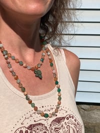 Image 5 of Colorful Flower Agate Mala with Carved Turtle Pendant, Flower Agate Turtle Totem Necklace