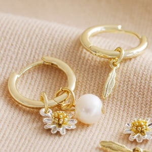Image of Lisa Angel | Daisy, Pearl and Feather Charm Huggies