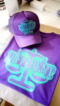 Image 1 of PURPLE/AQUA MARINE "DIFFERENT" TSHIRT + HAT SET
