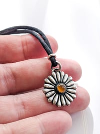 Image 4 of Daisy recycled textured silver & yellow chalcedony pendant