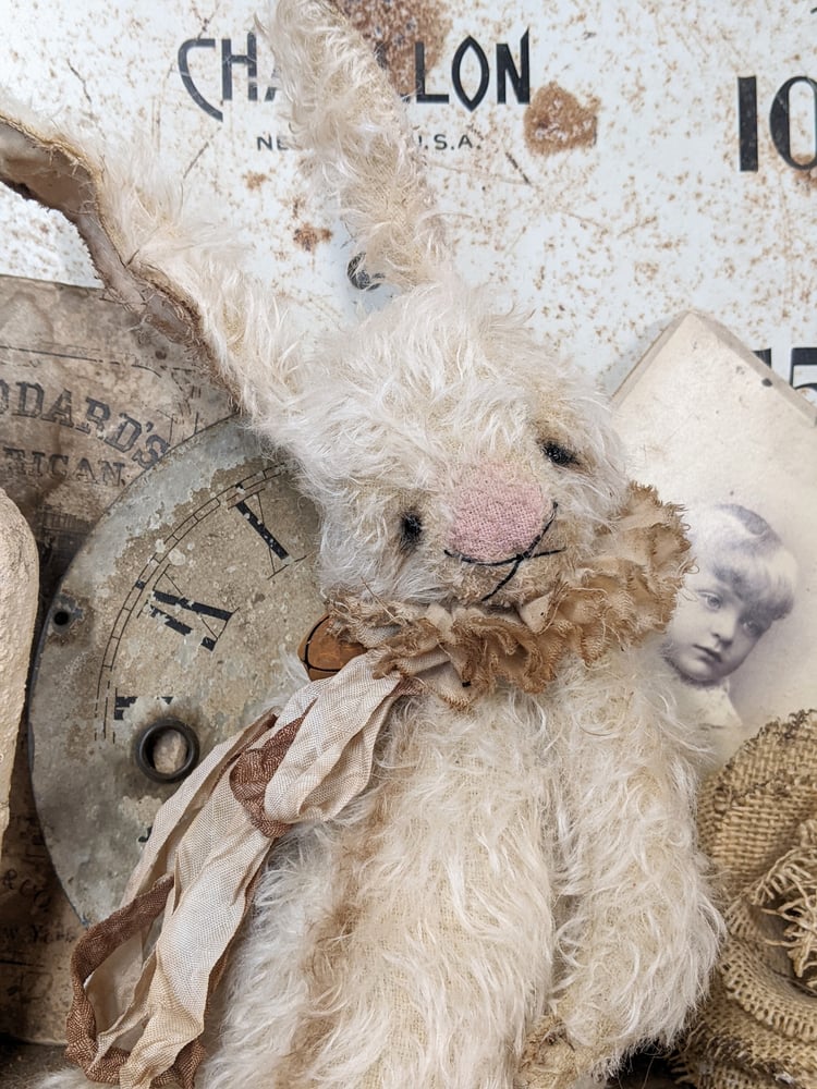 Image of 14" (tip of ears) -Shabby Vintage style CREAM Mohair Rabbit by Whendi's Bears ,.