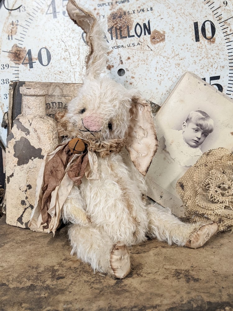 14 (tip of ears) -Shabby Vintage style CREAM Mohair Rabbit by