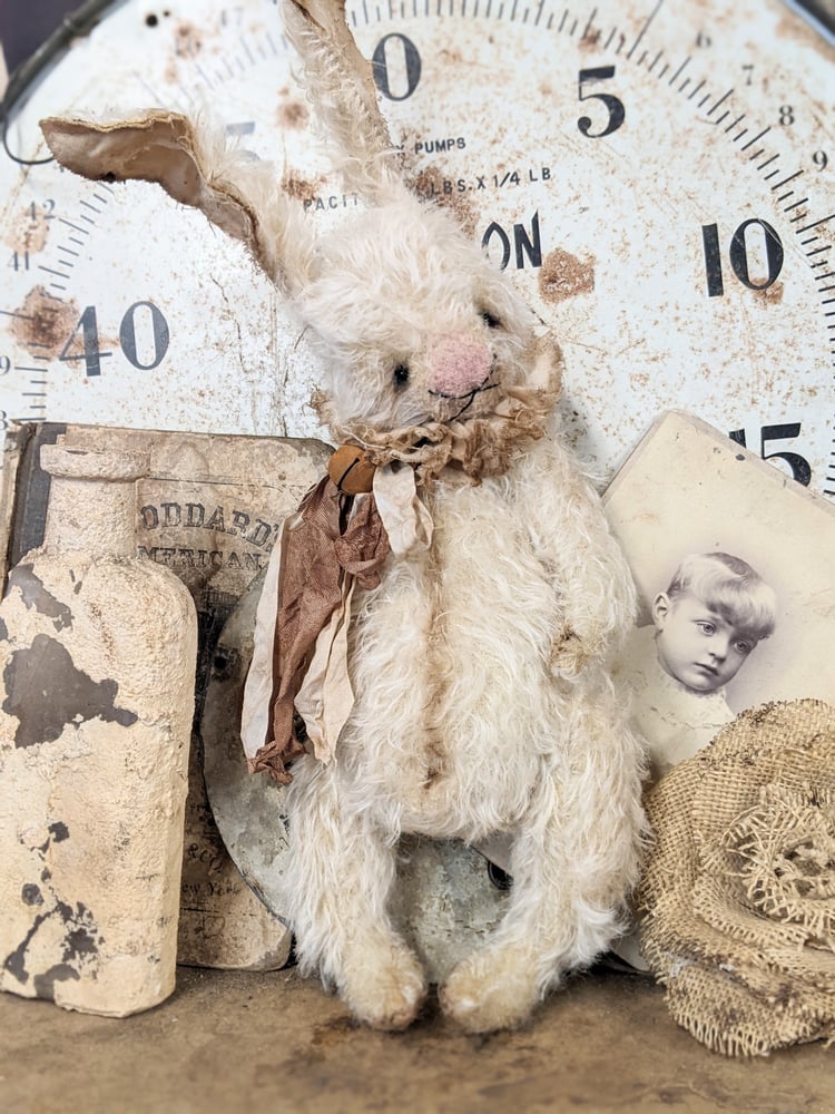 Image of 14" (tip of ears) -Shabby Vintage style CREAM Mohair Rabbit by Whendi's Bears ,.