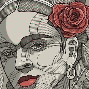 Image of Frida Kahlo Portrait Poster - Rosebud Red