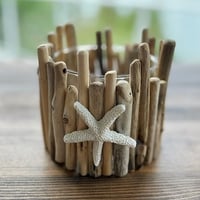 Image 1 of Coastal Driftwood & Glass Candle Holder