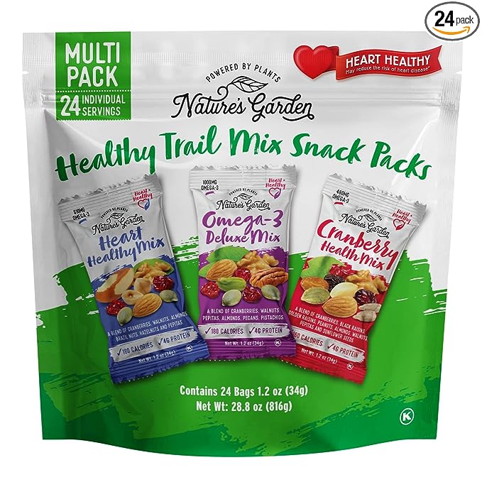 Image of Nature's Garden Healthy Trail Mix Snack Packs – Mixed Nuts, Heart Healthy Nuts, Omega-3 Rich