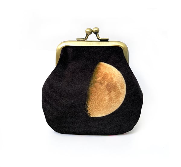 Image of Moon, velvet kisslock coin purse with plant-dyed lining