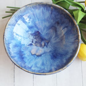 Image of Serving Bowl in Beautiful Blue Glazes, Handcrafted Pottery Centerpiece, Made in USA