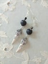 Gothic Raven Skulls Lava Bead Earrings, Pierced or Clip On