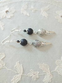 Image 5 of Gothic Raven Skulls Black Lava Bead Earrings, Pierced or Clip On