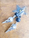 Gothic Raven Skulls Lava Bead Earrings, Pierced or Clip On
