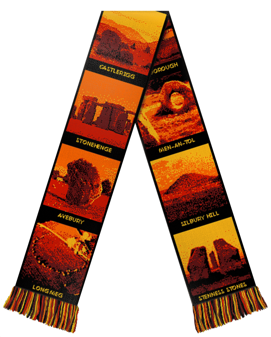Ancient Monuments Scarf - Black, Maroon, Red, Orange, Yellow