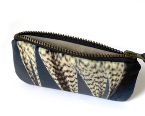 Image of Feather stripe, velvet zipper purse with plant-dyed lining