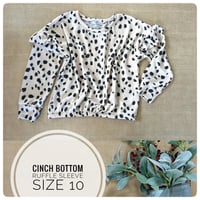 Image 3 of CLEARANCE! Cinch bottom sweatshirt - Size 10 - Polka dot cream and black