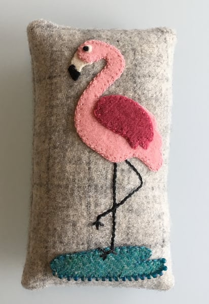 Image of NEW! Flamingo Pin Cushion Pattern & Kit by One Wing Wool