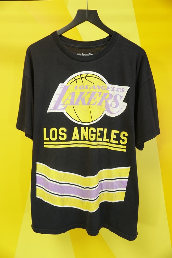 Image of (XL) New School But Still Cool Black LA Lakers T-Shirt