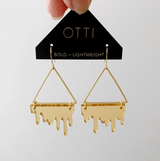 Image of Dripping "Slime" Acrylic Triangle Earrings in Mirrored Gold