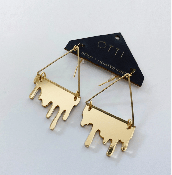 Image of Dripping "Slime" Acrylic Triangle Earrings in Mirrored Gold