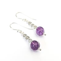 Image 4 of Amethyst Earrings with Labradorite Round Sterling Silver