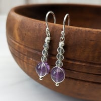 Image 5 of Amethyst Earrings with Labradorite Round Sterling Silver
